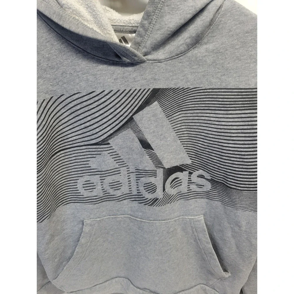 Kids Adidas Gray Hoodie Athletic Logo Pullover‎ Sweatshirt Size Medium
